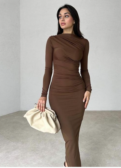 Brown Maxi Silk chiffon dress