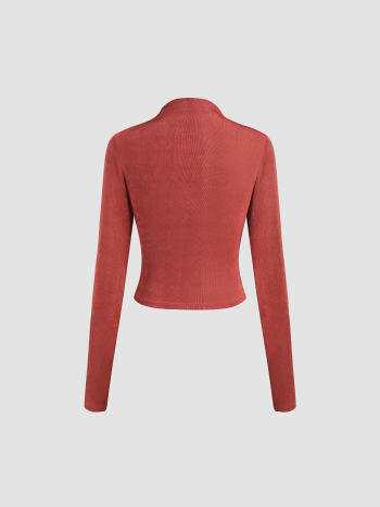 Red Stand Collar Long Sleeve Tee