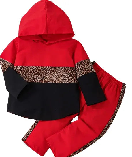 Be Cosy Girl's Red and Black Tiger  Print Cotton Set with Hoodie