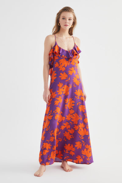 Floral Printed Ruffle Viscose Beach Dress