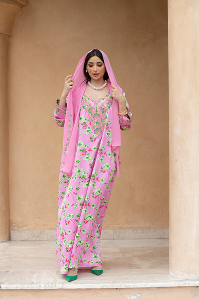 Mix Floral Mukhawar with scarf in Pink