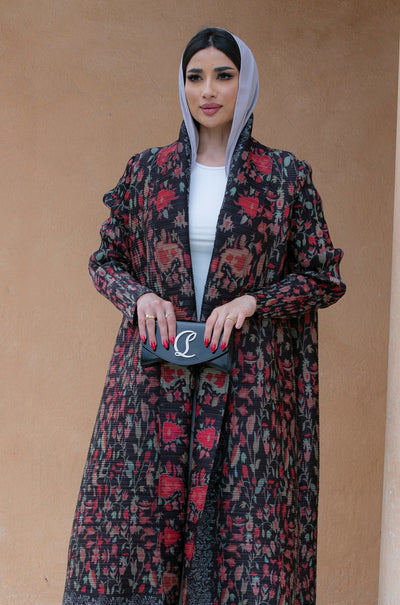 Haneen alsaify X Becosy in Multi color pleated abaya with floral print