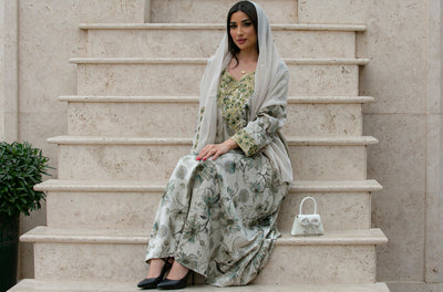 Floral Mukhawar with scarf in Green