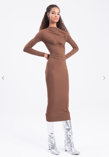 Camel Velvet textured maxi dress