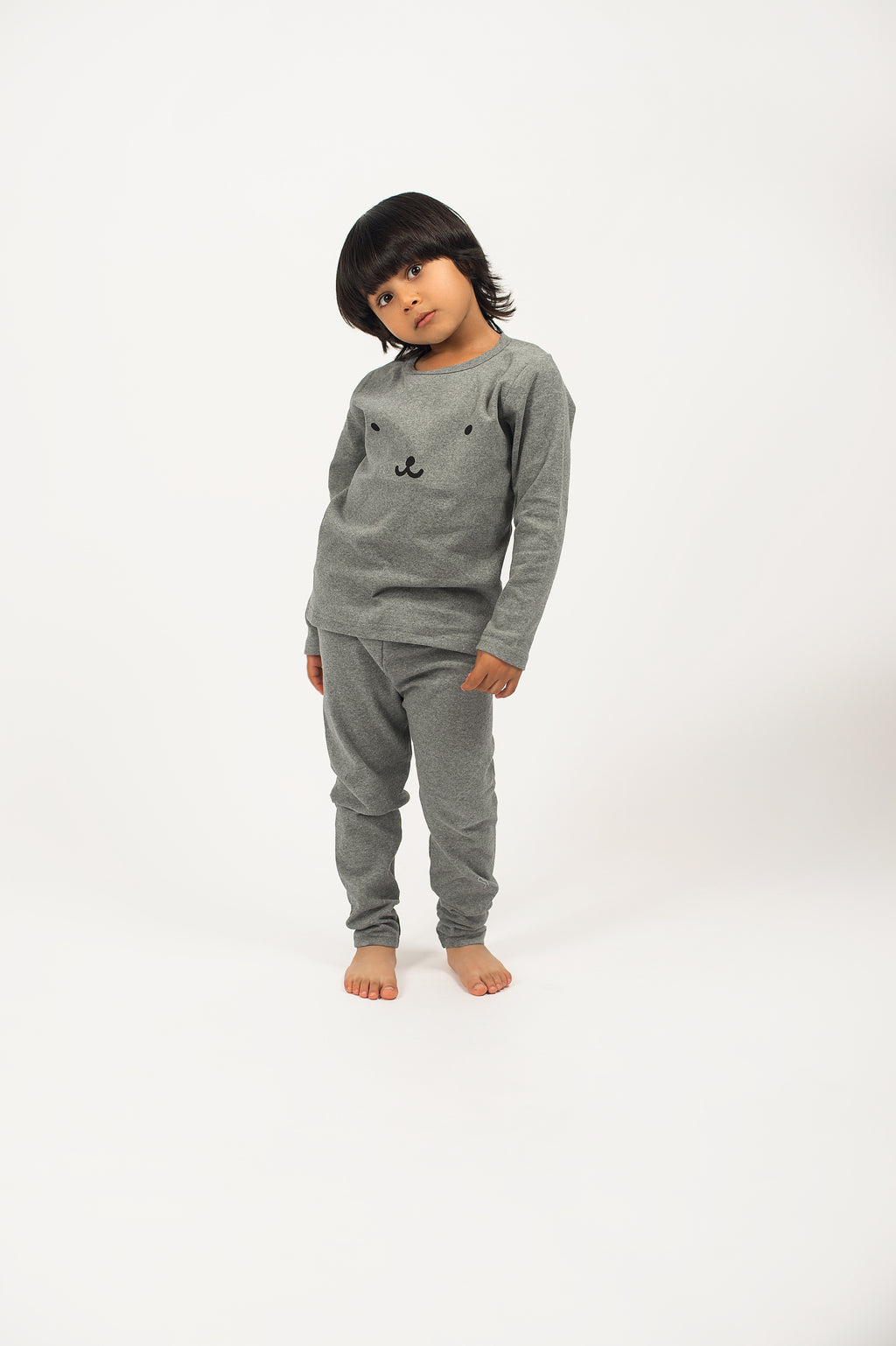 Be Cosy Kids Grey PJ Set with Bear Face