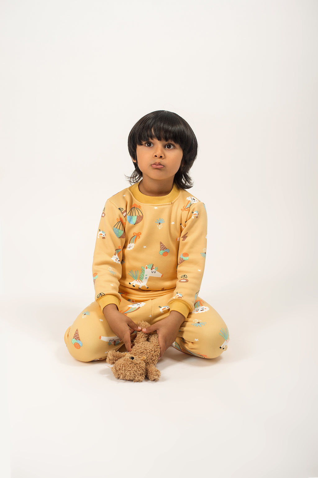 Be Cosy Kids Yellow PJ Set with Cartoon Print