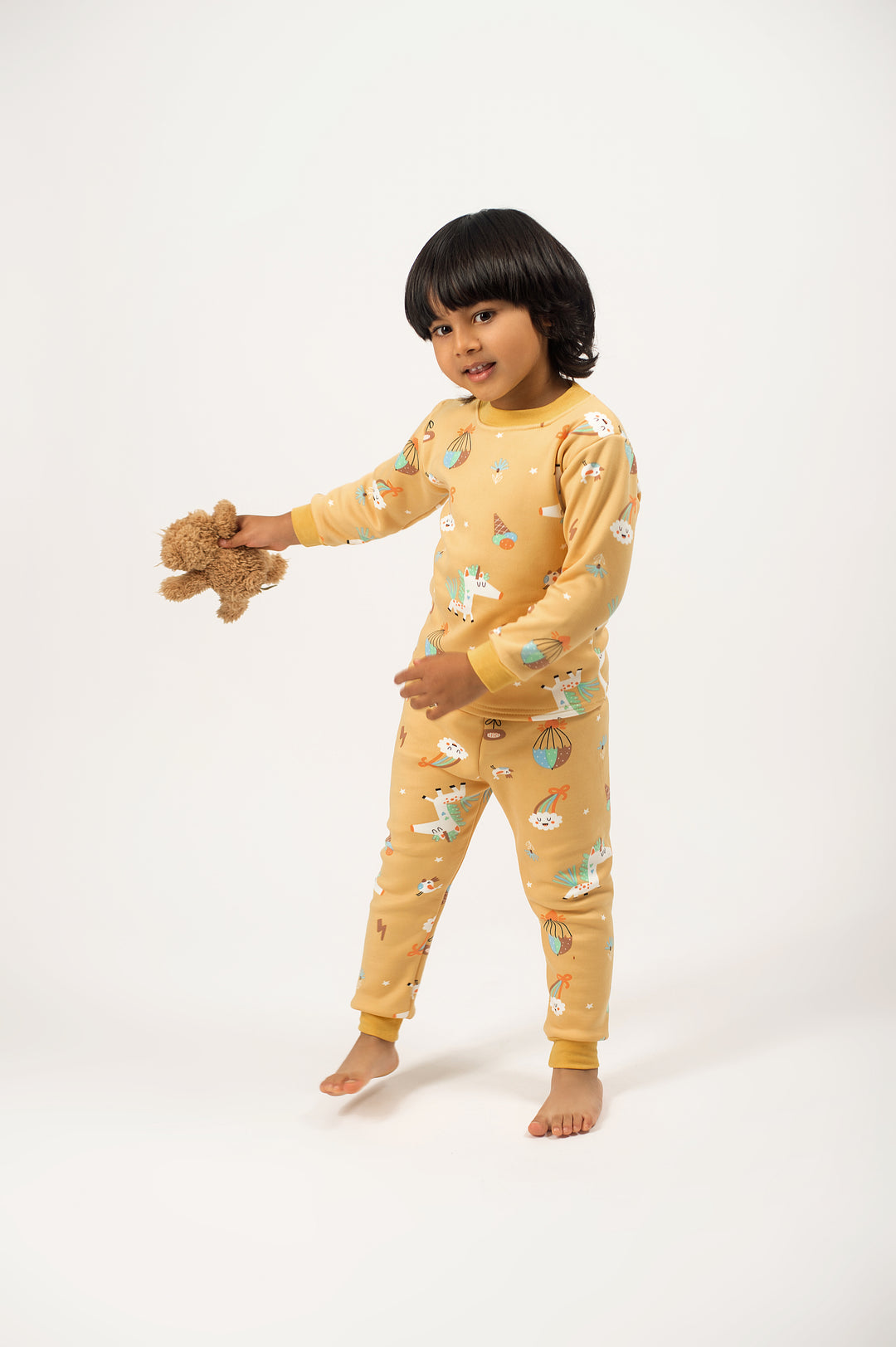 Be Cosy Kids Yellow PJ Set with Cartoon Print