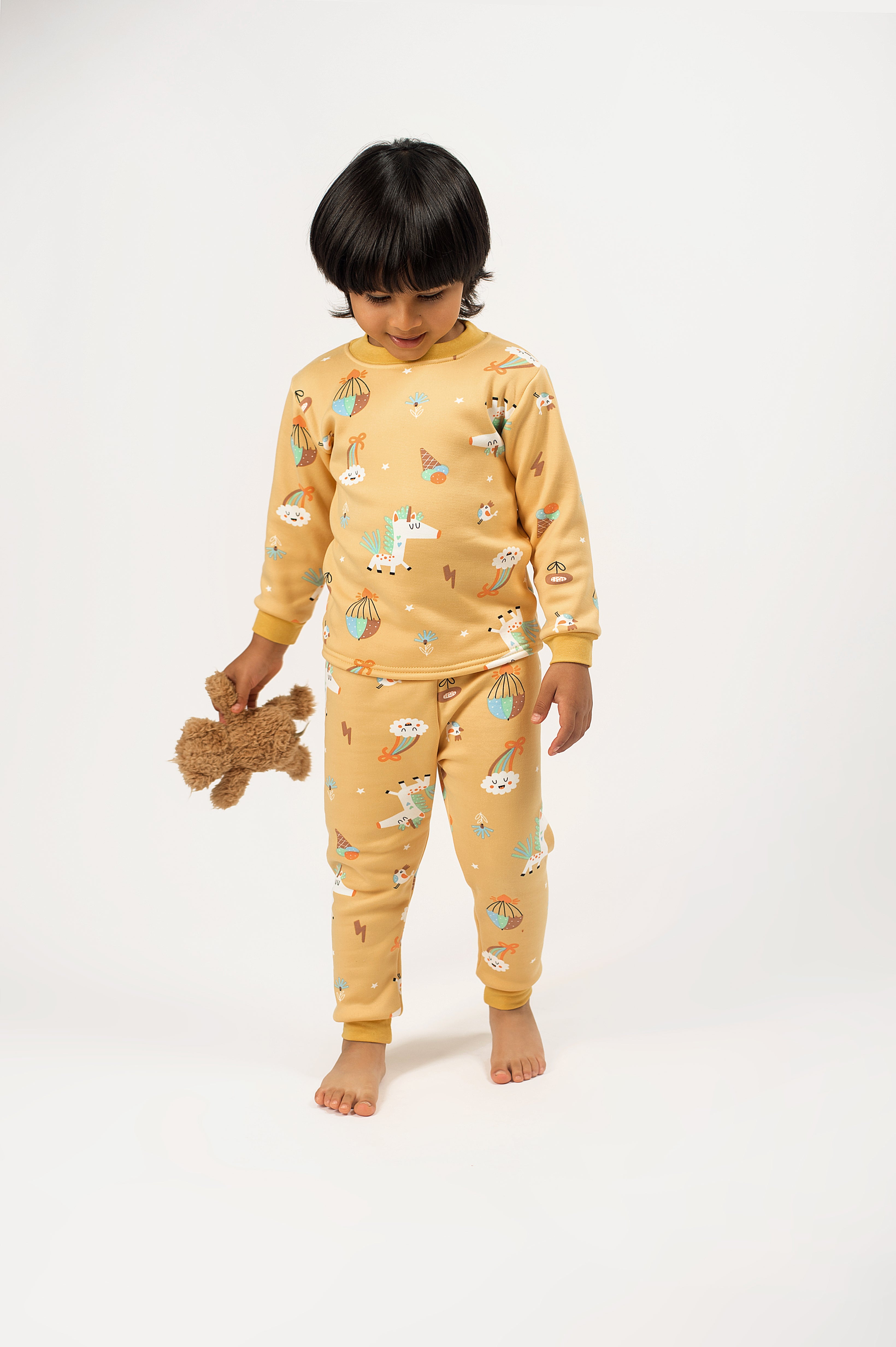 Be Cosy Kids Yellow PJ Set with Cartoon Print