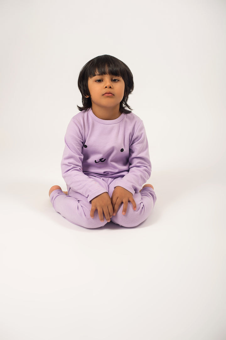 Be Cosy Kids Purple PJ Set with Bear Face