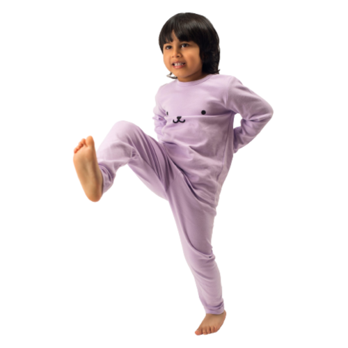 Be Cosy Kids Purple PJ Set with Bear Face