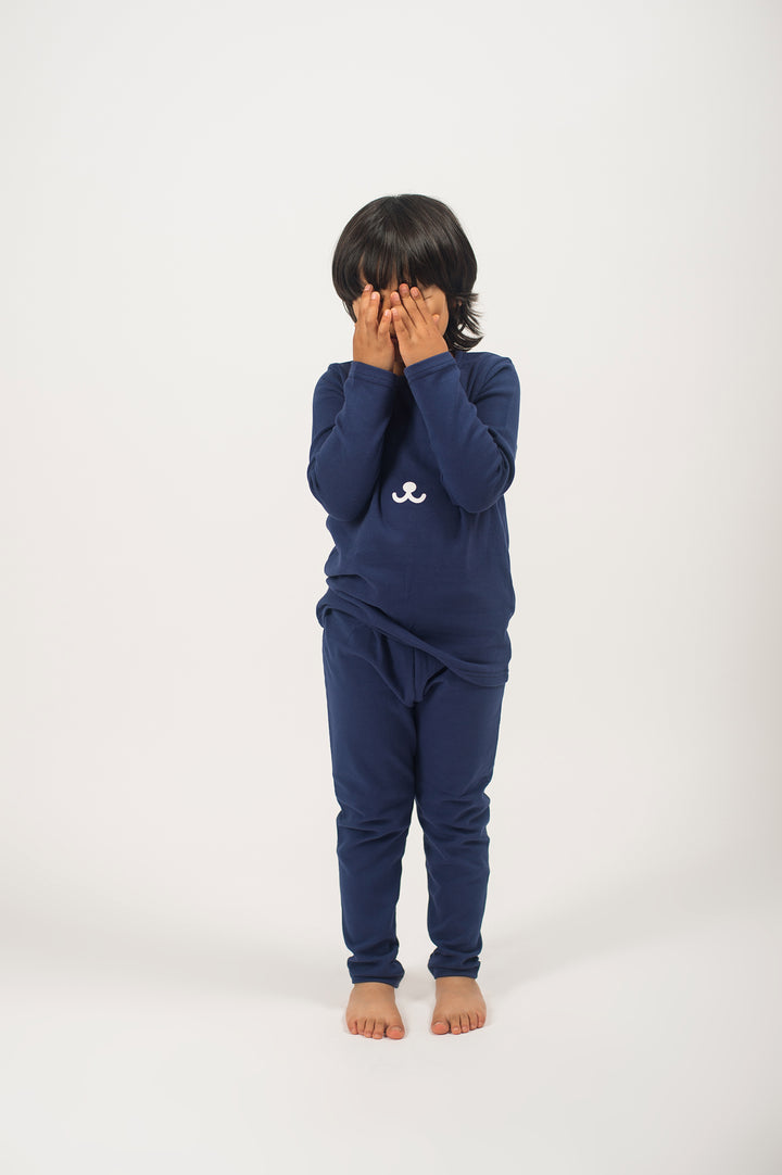 Be Cosy Kids Dark Blue PJ Set with Bear Face