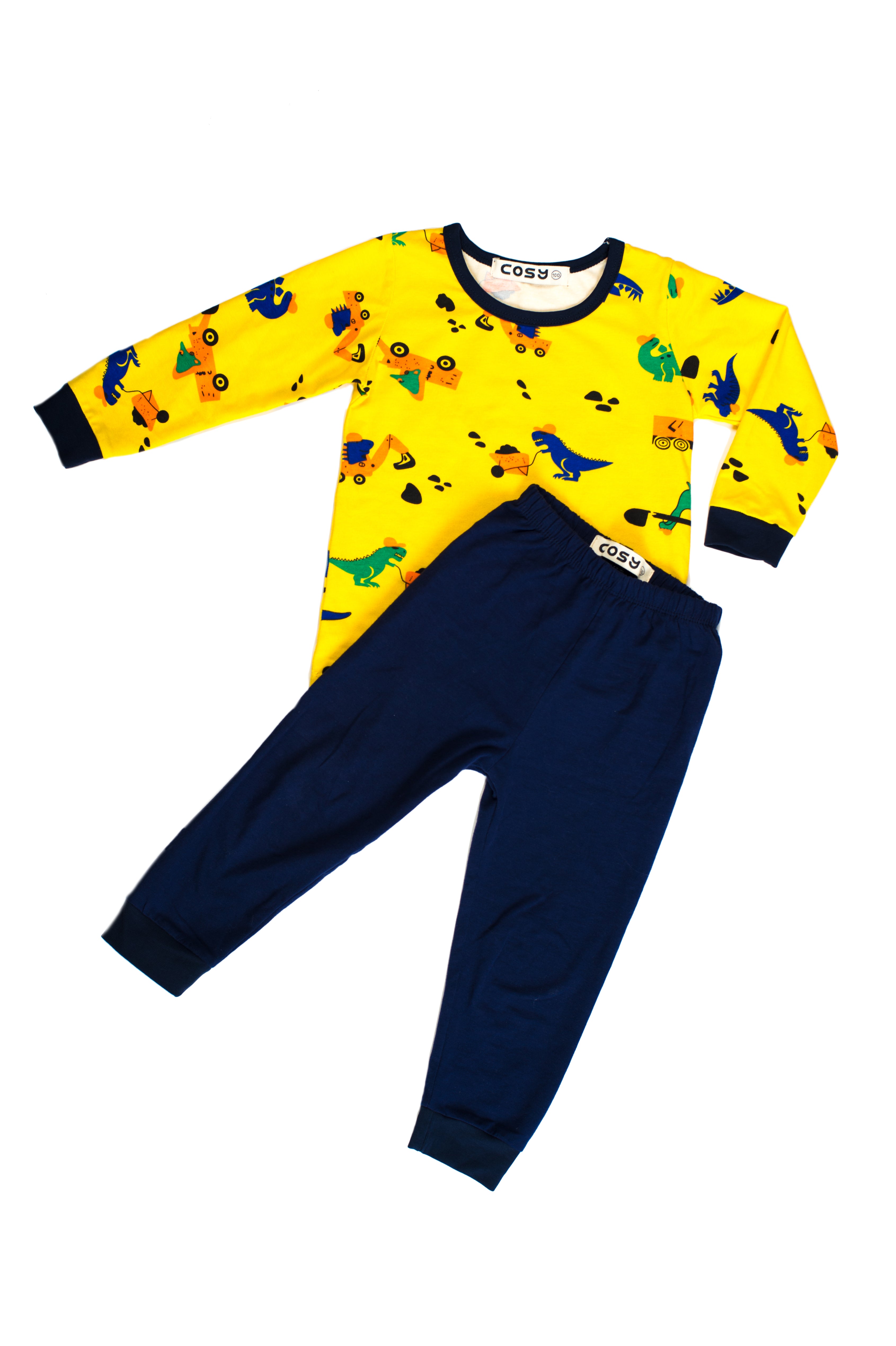 Be Cosy Kids PJ Set in Yellow and Dark Blue