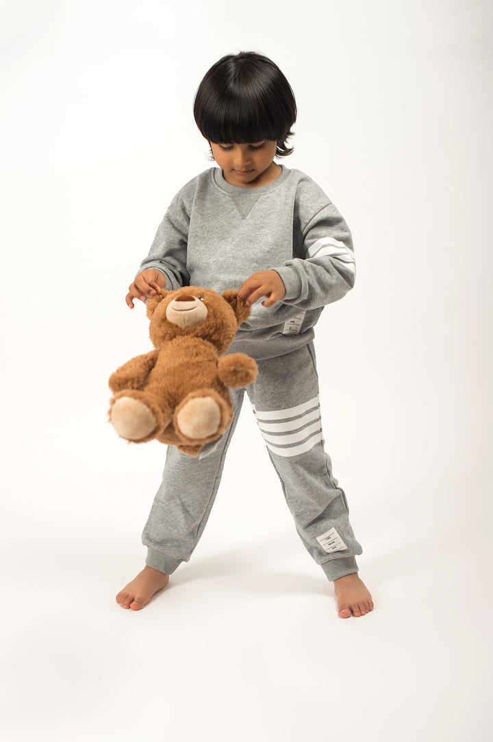 Be Cosy Kids Grey PJ Set with Stripes