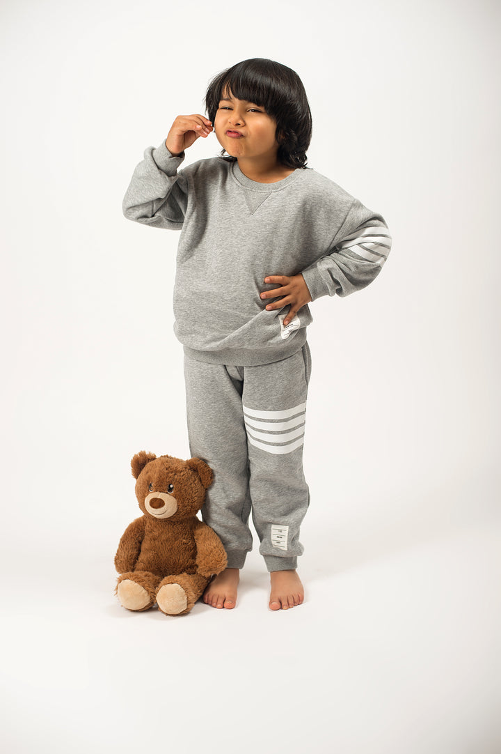 Be Cosy Kids Grey PJ Set with Stripes