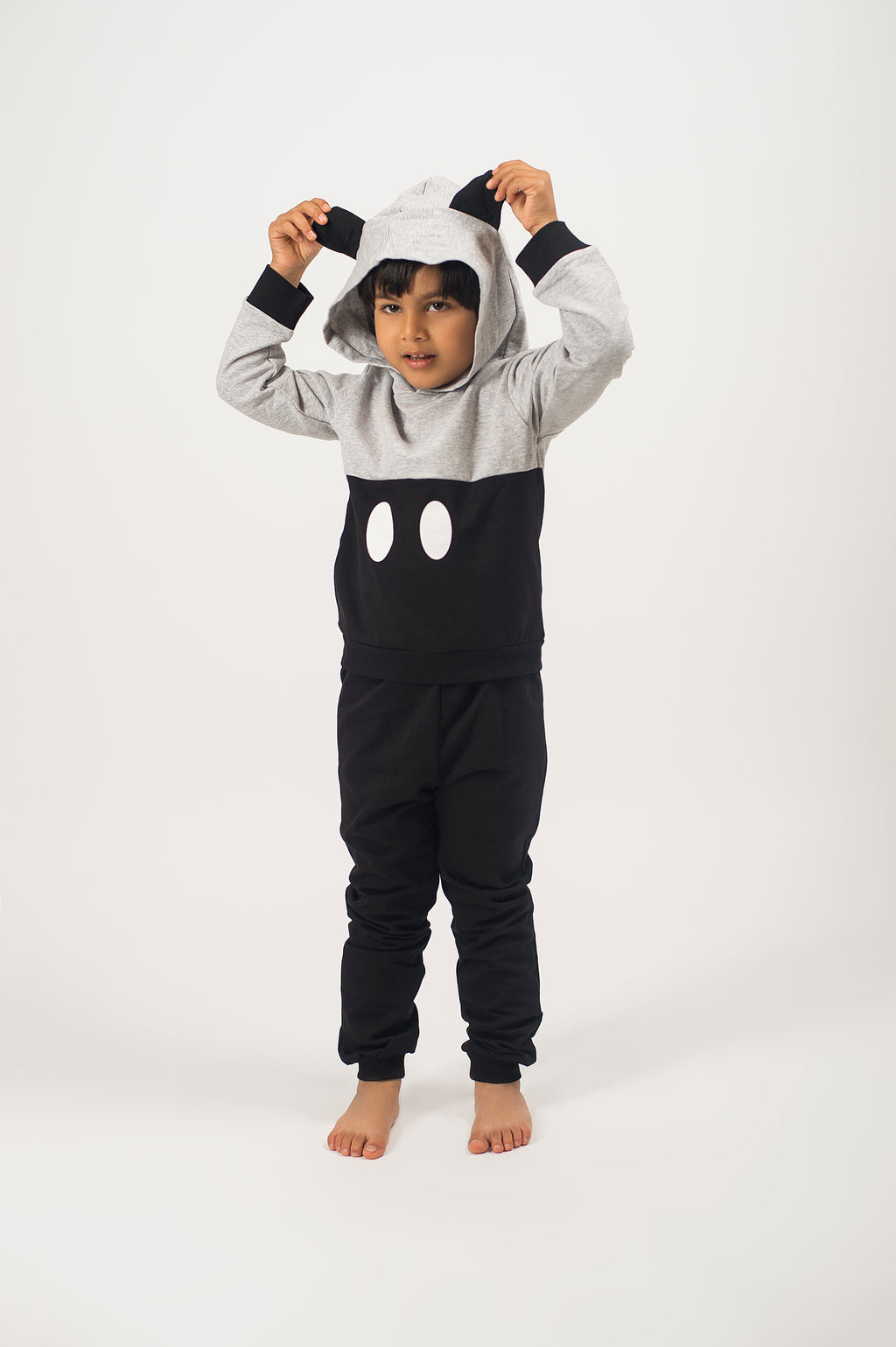 Be Cosy Kids Black and Grey PJ Set with Hoodie
