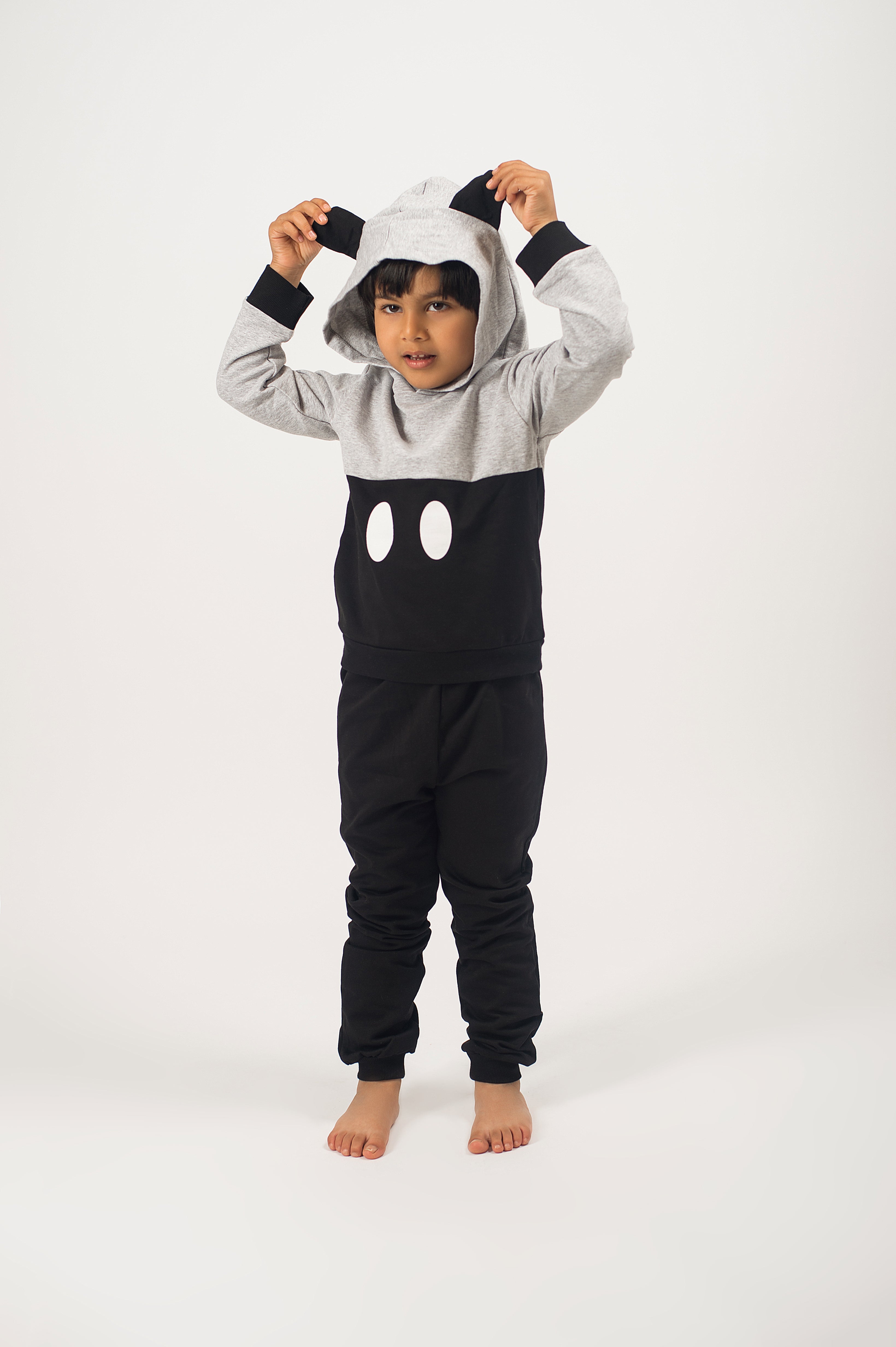 Be Cosy Kids Black and Grey PJ Set with Hoodie