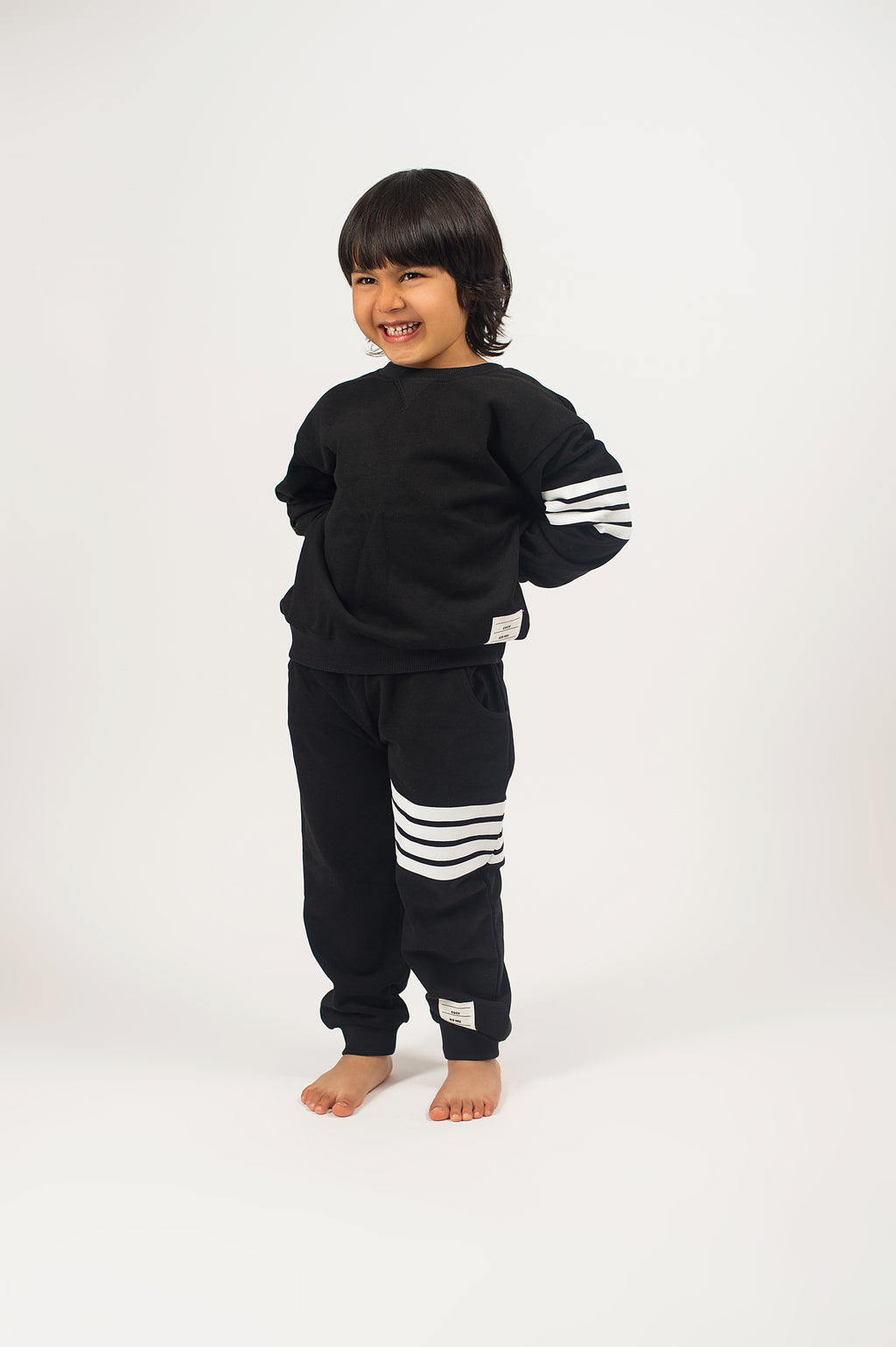 Be Cosy Kids Black PJ Set with Stripes