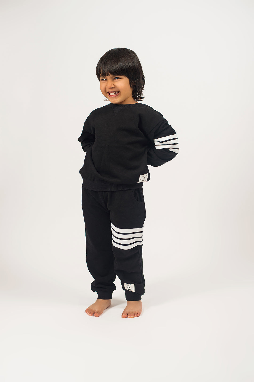 Be Cosy Kids Black PJ Set with Stripes