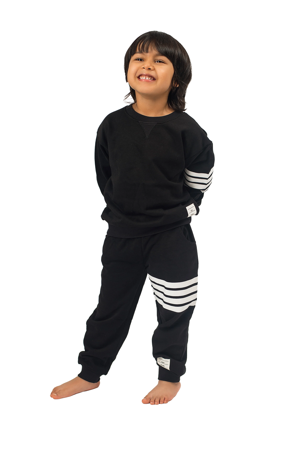 Be Cosy Kids Black PJ Set with Stripes