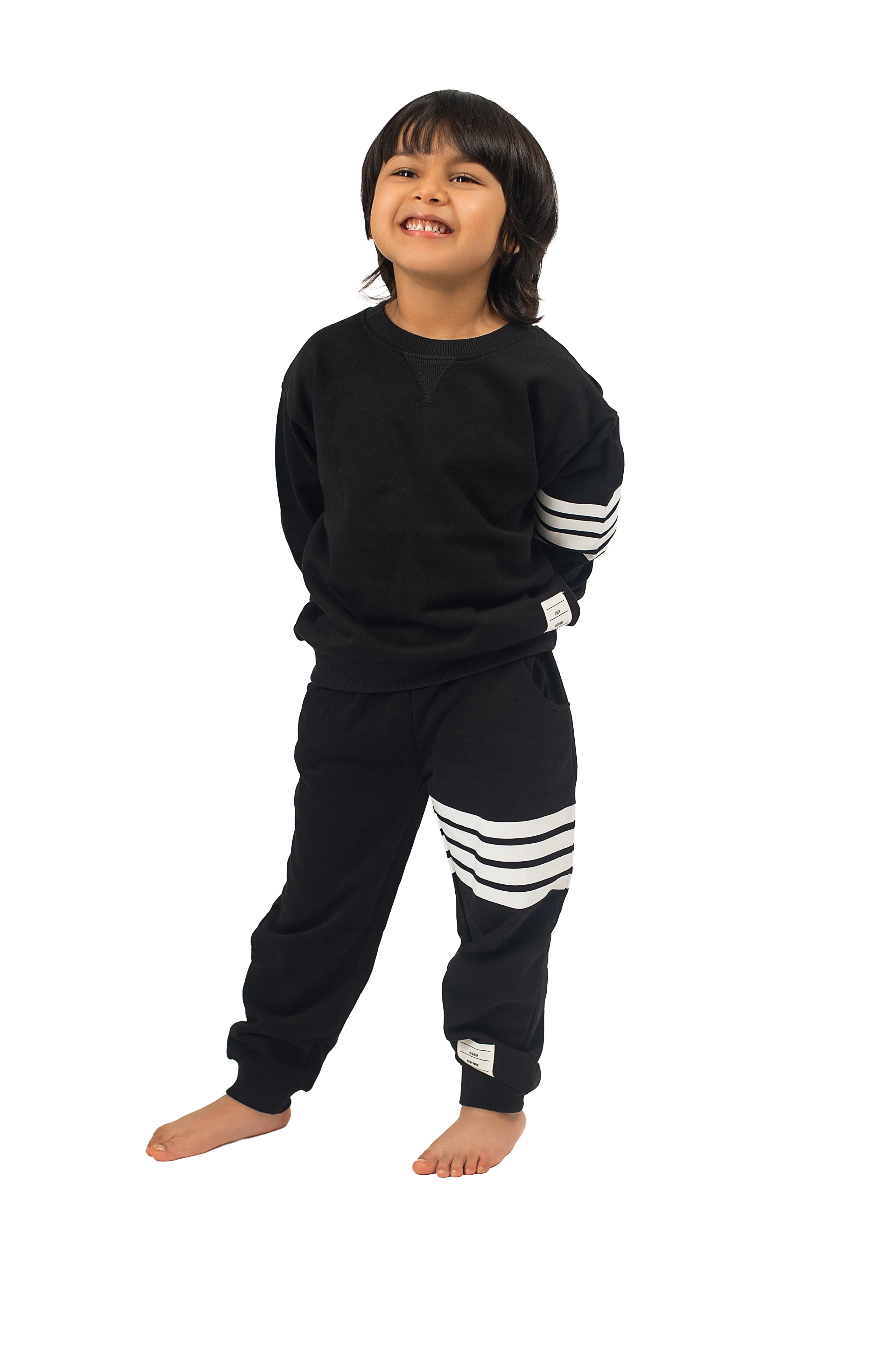Be Cosy Kids Black PJ Set with Stripes