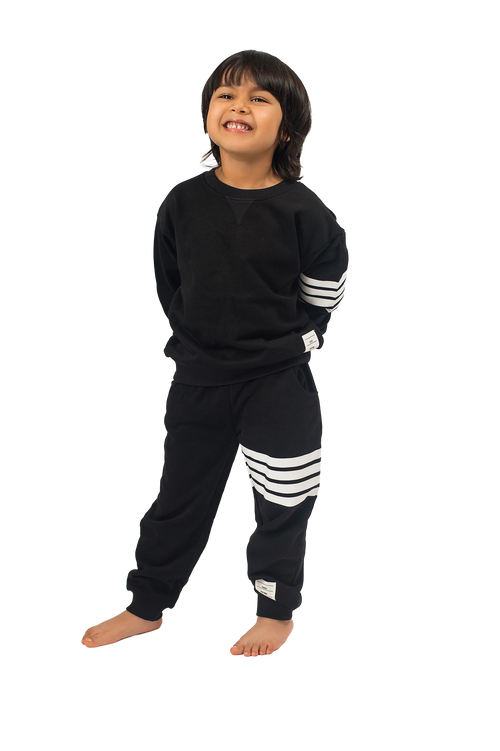 Be Cosy Kids Black PJ Set with Stripes