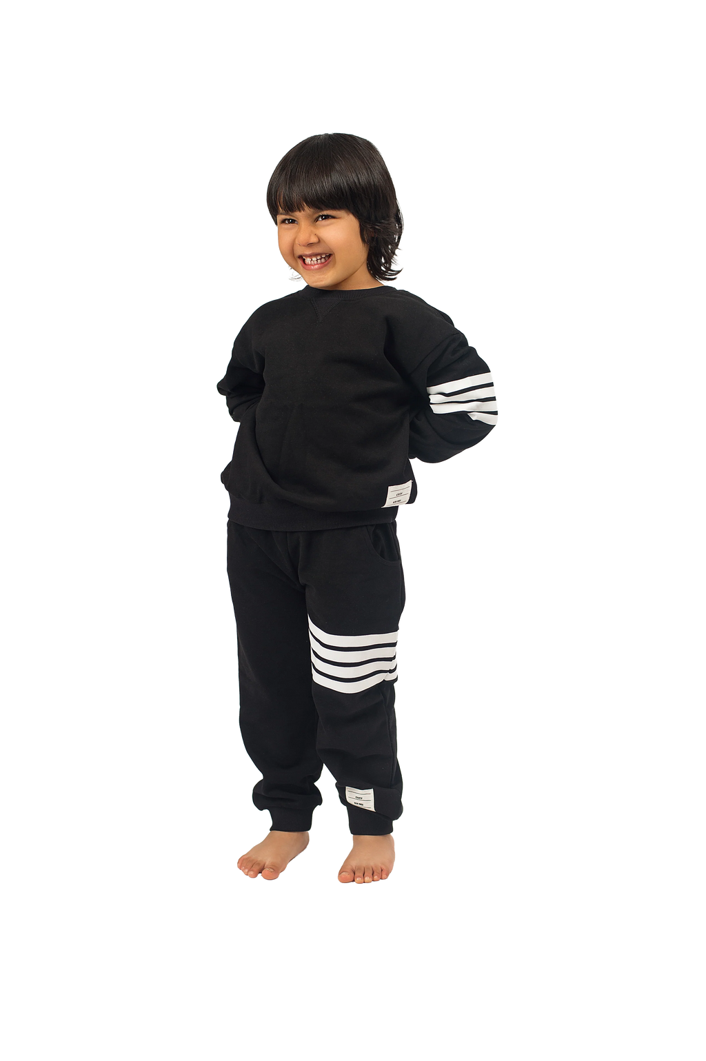 Be Cosy Kids Black PJ Set with Stripes