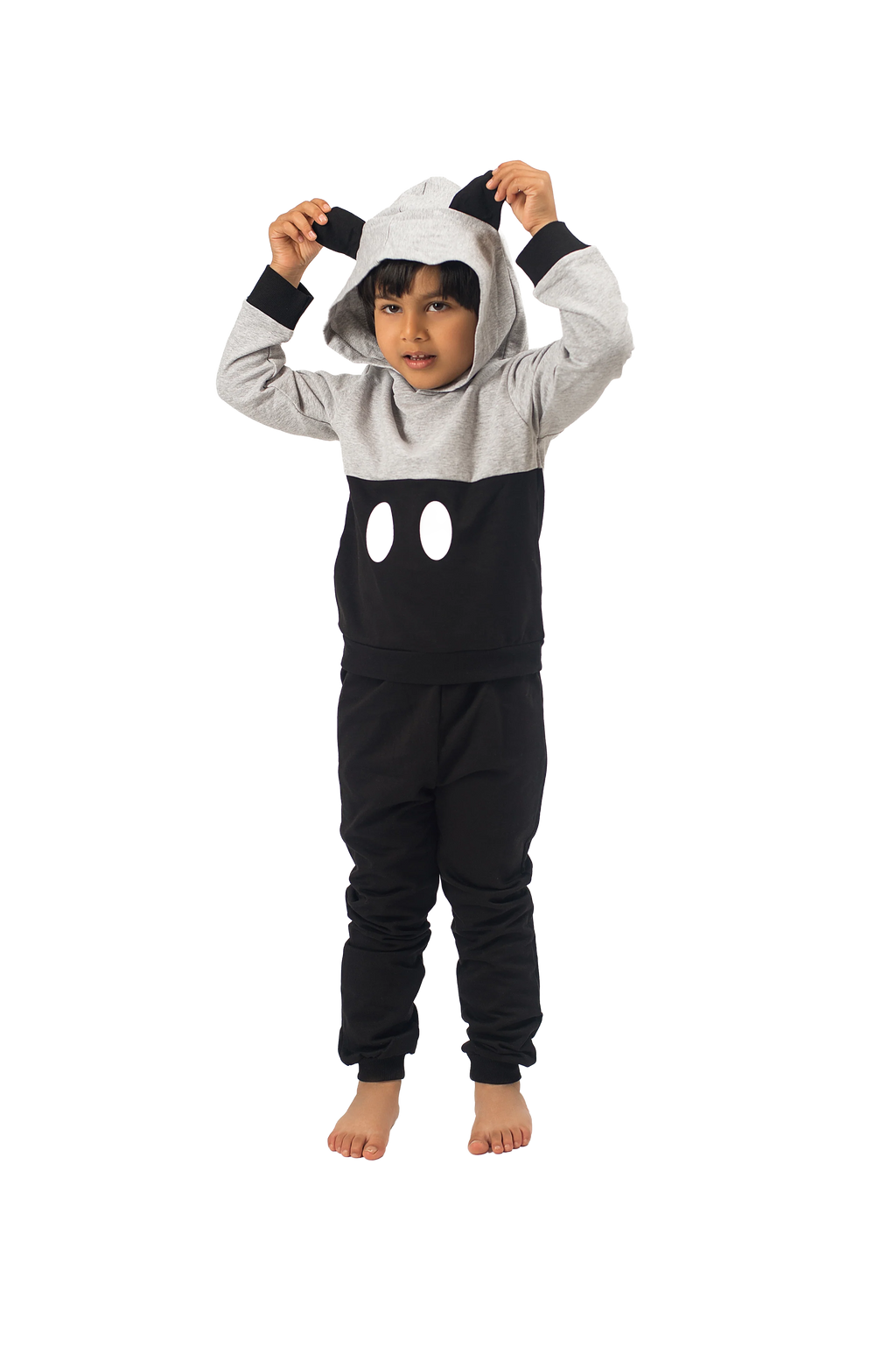 Be Cosy Kids Black and Grey PJ Set with Hoodie