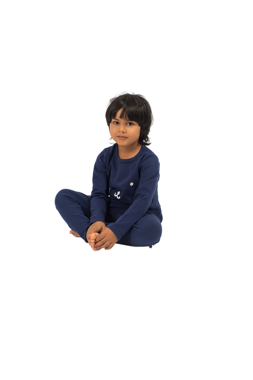 Be Cosy Kids Dark Blue PJ Set with Bear Face