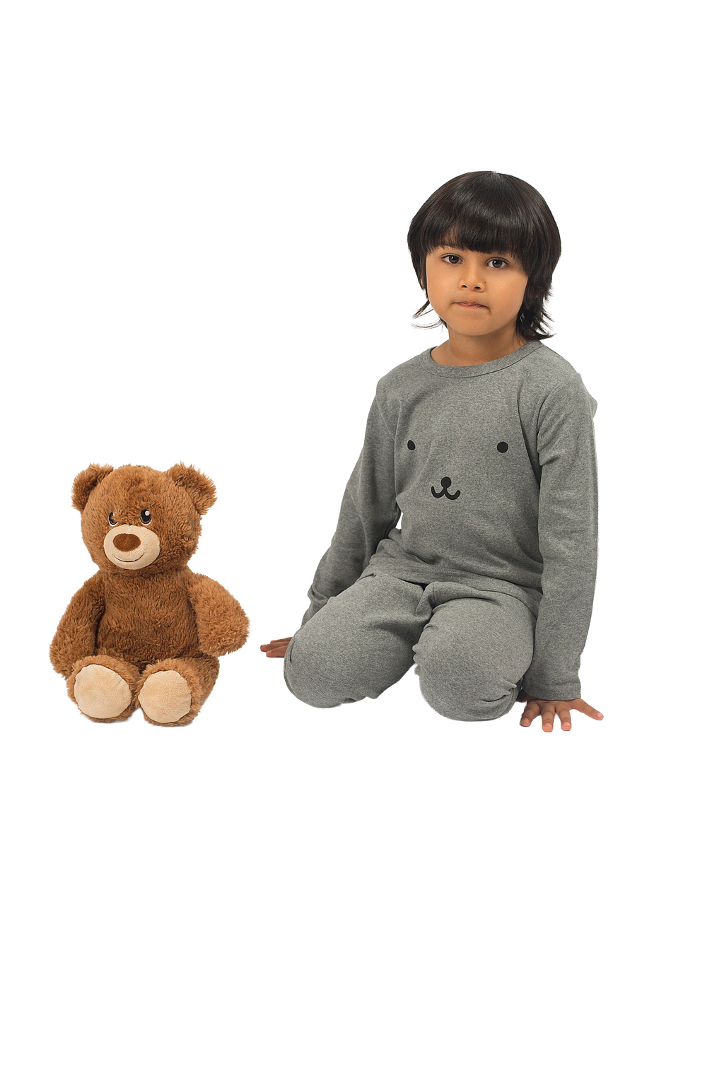 Be Cosy Kids Grey PJ Set with Bear Face