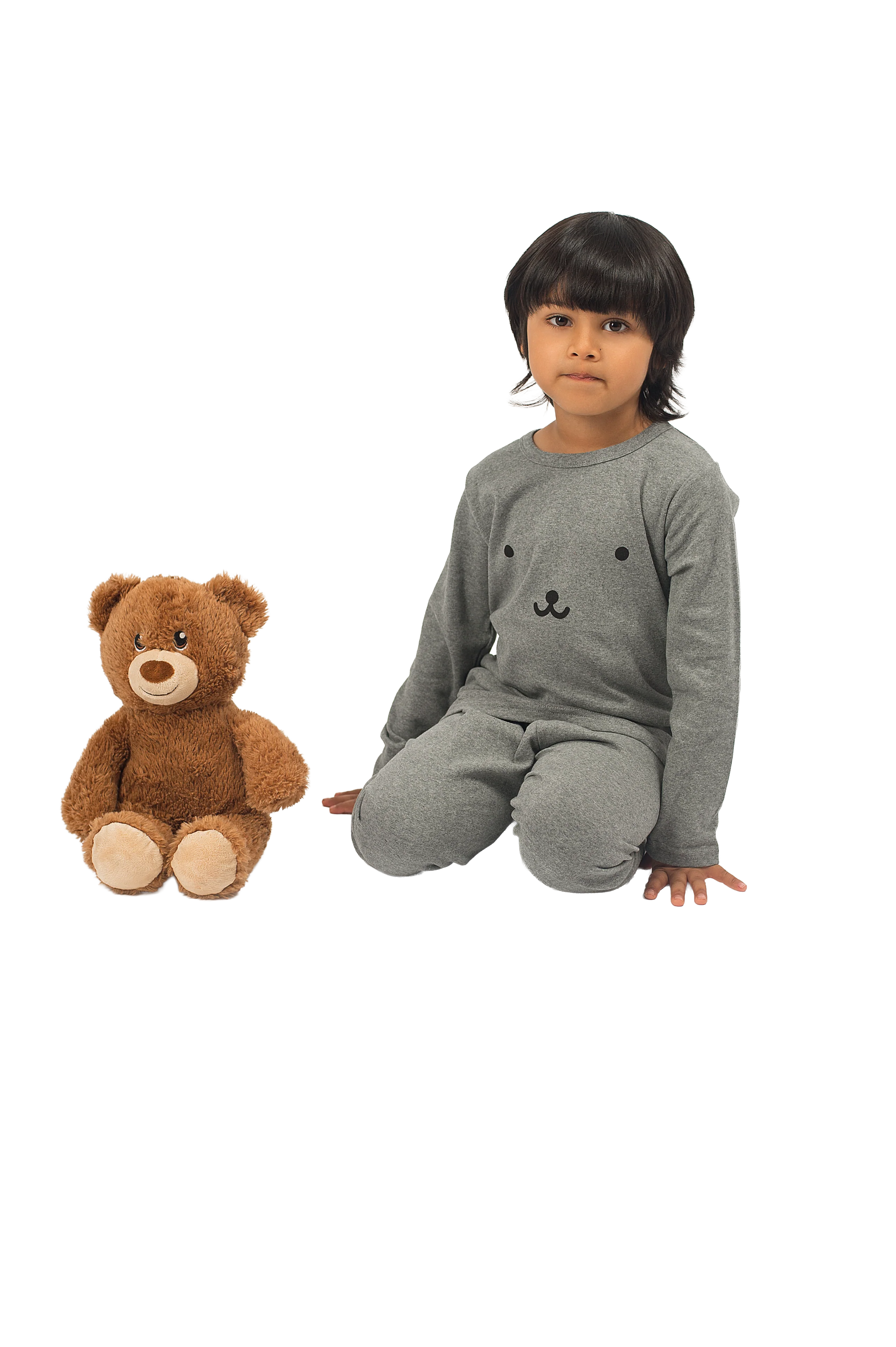 Be Cosy Kids Grey PJ Set with Bear Face