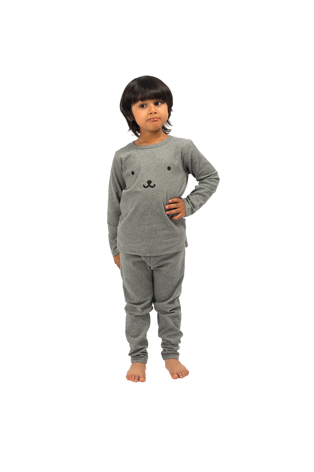 Be Cosy Kids Grey PJ Set with Bear Face