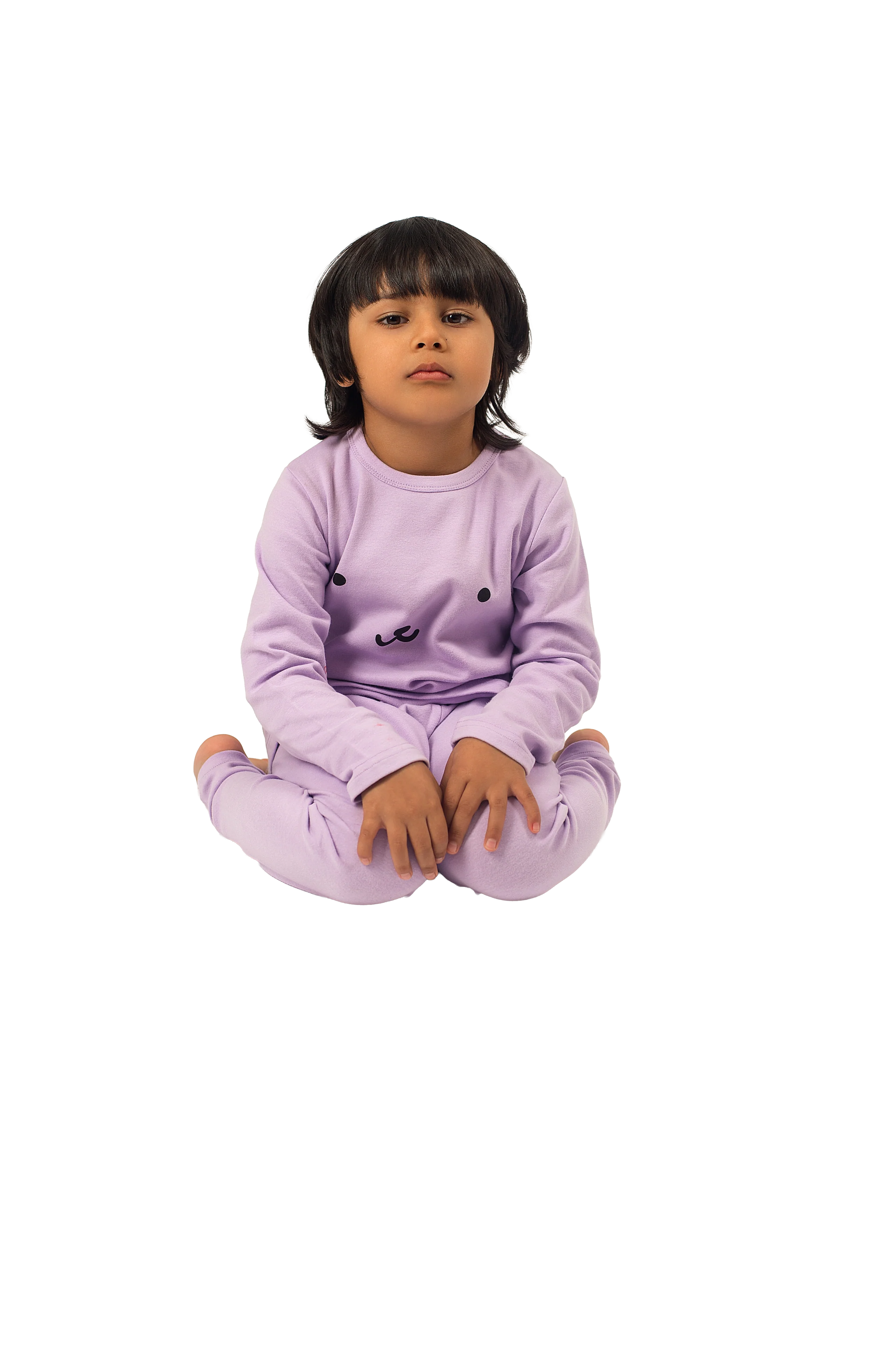 Be Cosy Kids Purple PJ Set with Bear Face