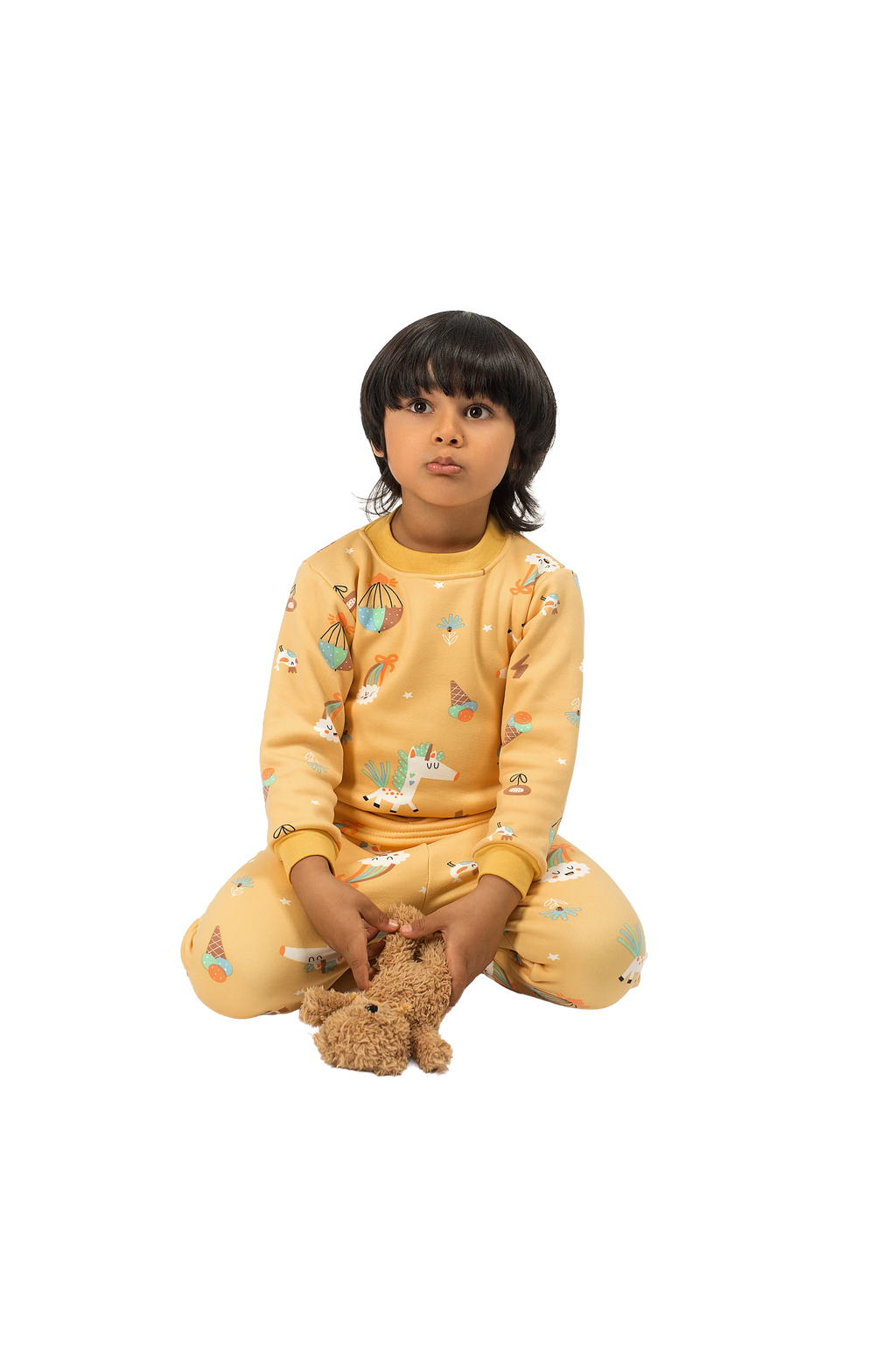 Be Cosy Kids Yellow PJ Set with Cartoon Print