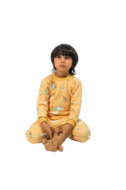 Be Cosy Kids Yellow PJ Set with Cartoon Print