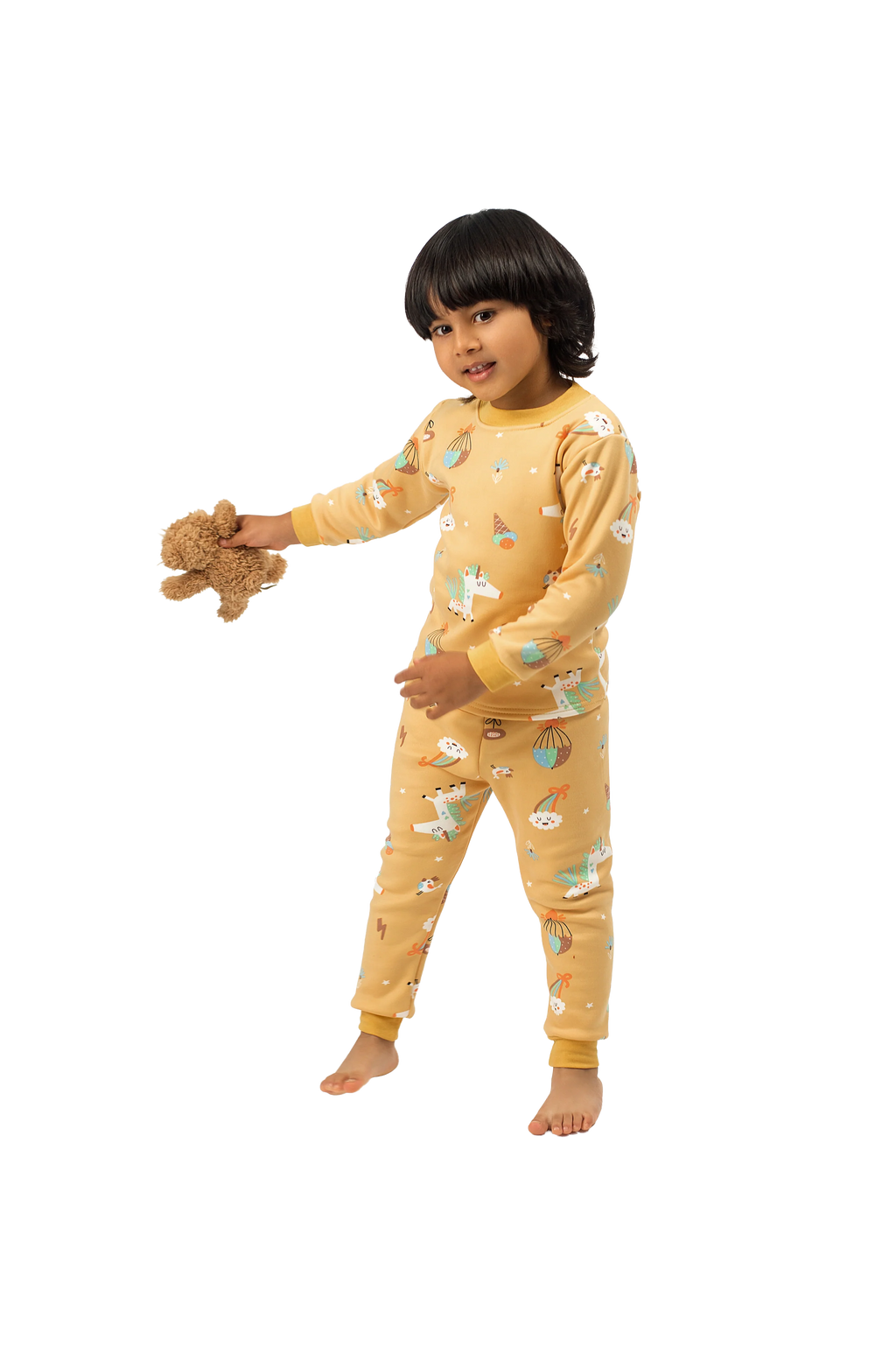 Be Cosy Kids Yellow PJ Set with Cartoon Print