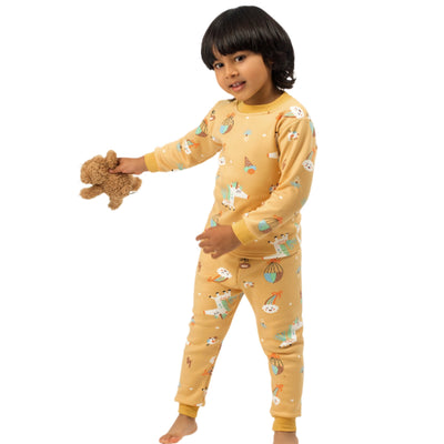 Be Cosy kids winter yellow PJ set with cartoon print