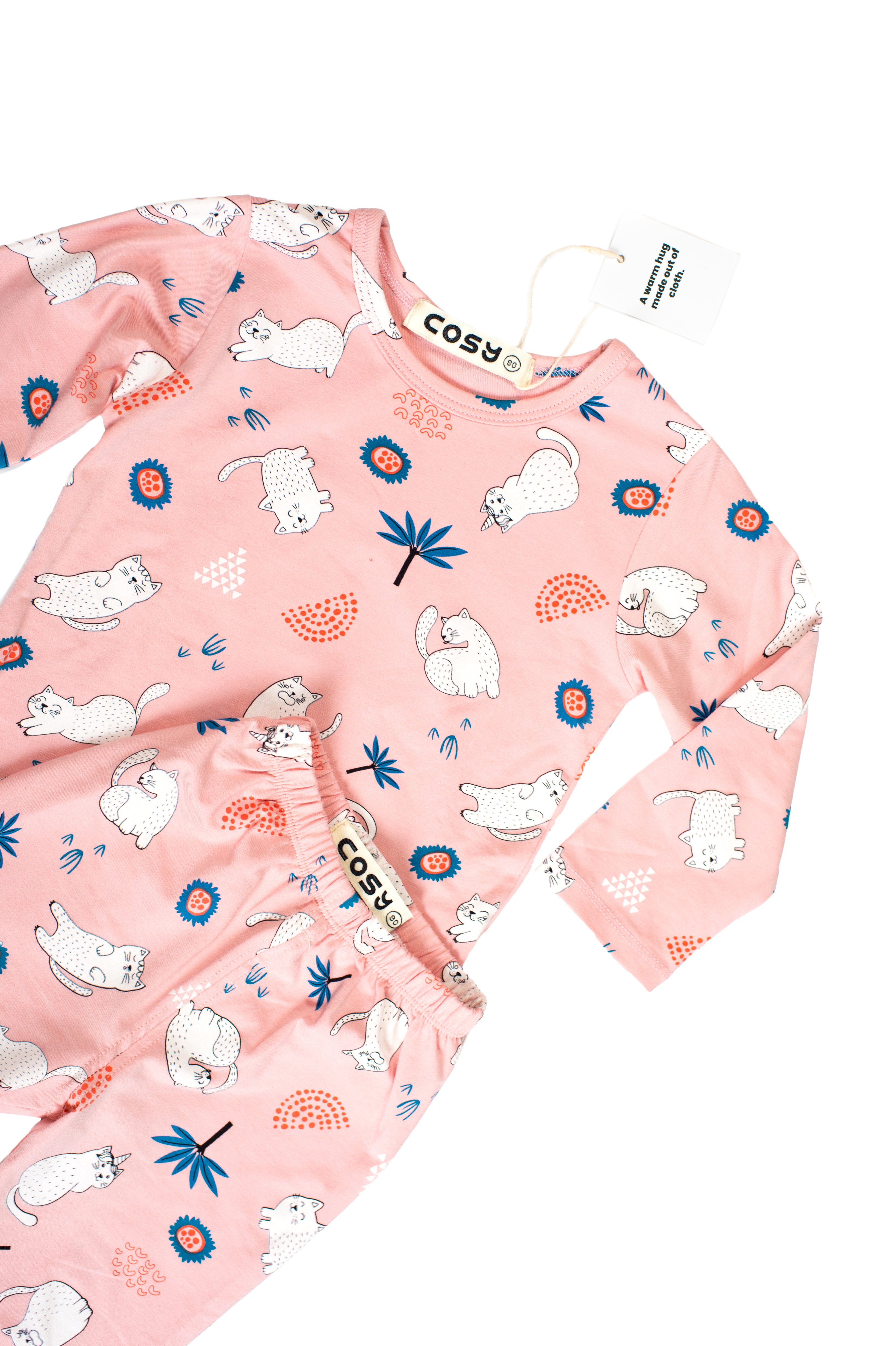 Be Cosy Girl's Pink PJ Set with Cat Print