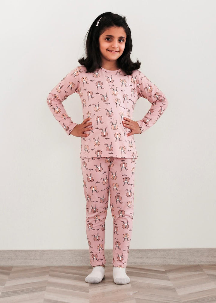 Be Cosy Girl's PJ Set with Rabbit Print