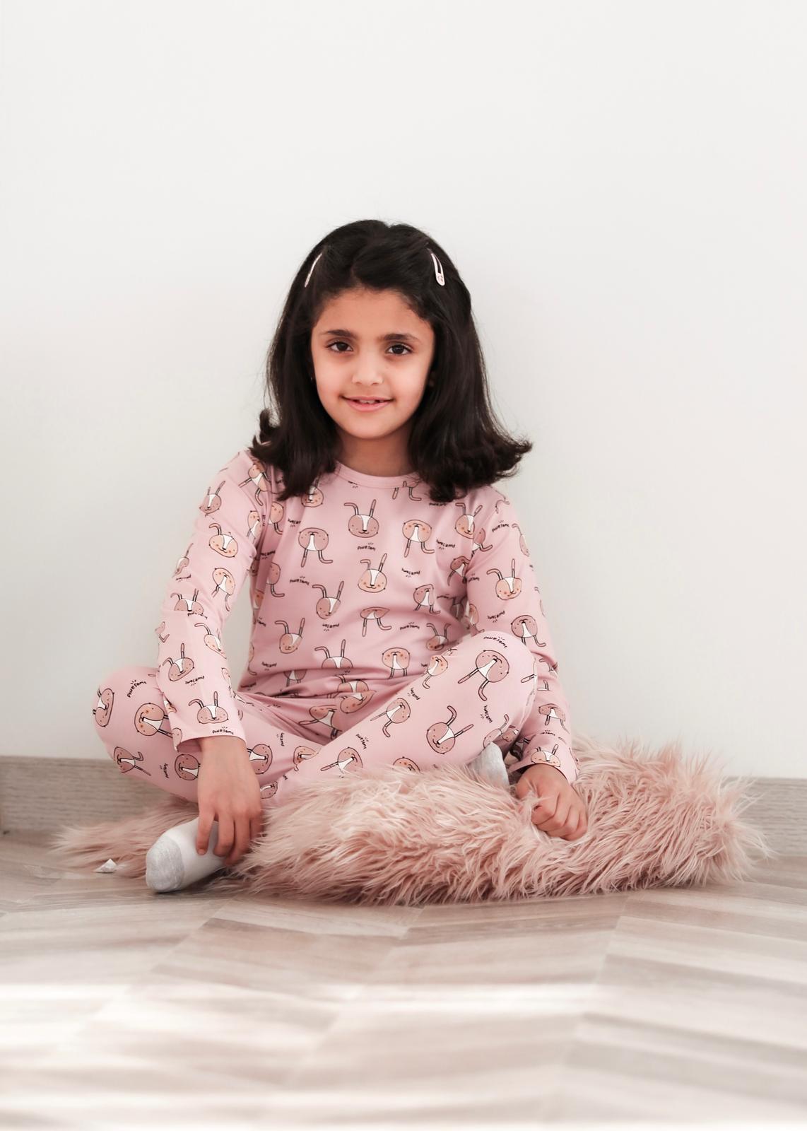 Be Cosy Girl's PJ Set with Rabbit Print