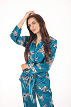 Be Cosy Turquoise Satin PJ Set with Zebra Print