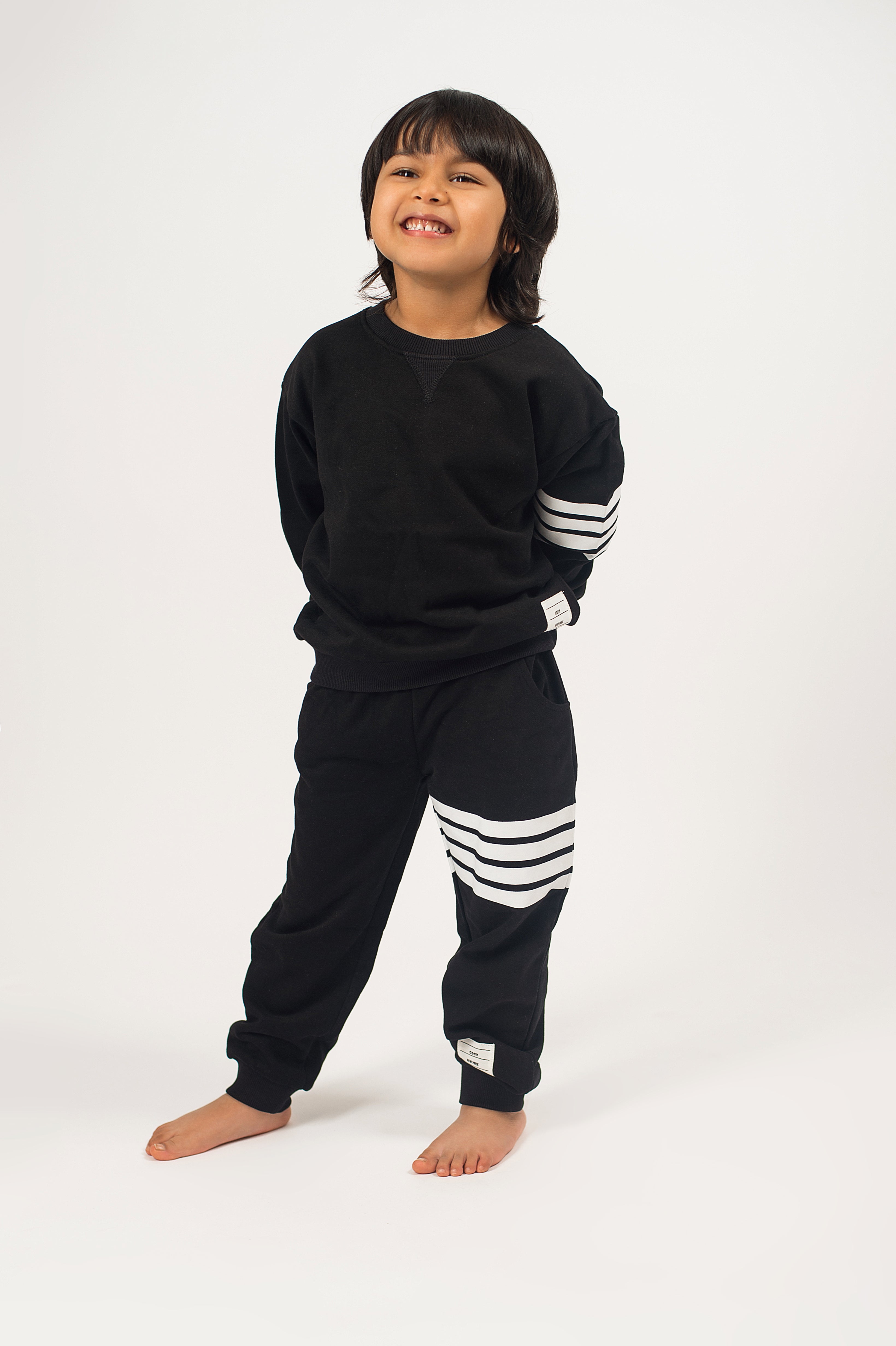 Be Cosy Kids Black PJ Set with Stripes
