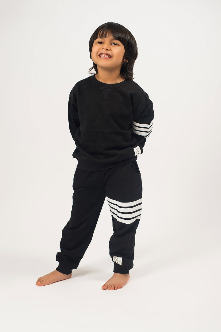 Be Cosy Kids Black PJ Set with Stripes
