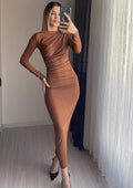 Camel Velvet Textured Maxi Dress