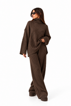 Brown Ribbed  Knitted Co-Ord Set