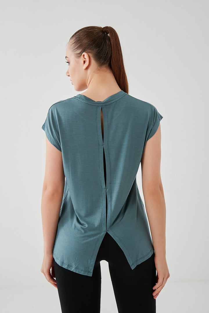 DKN Turquoise Cropped Back Top