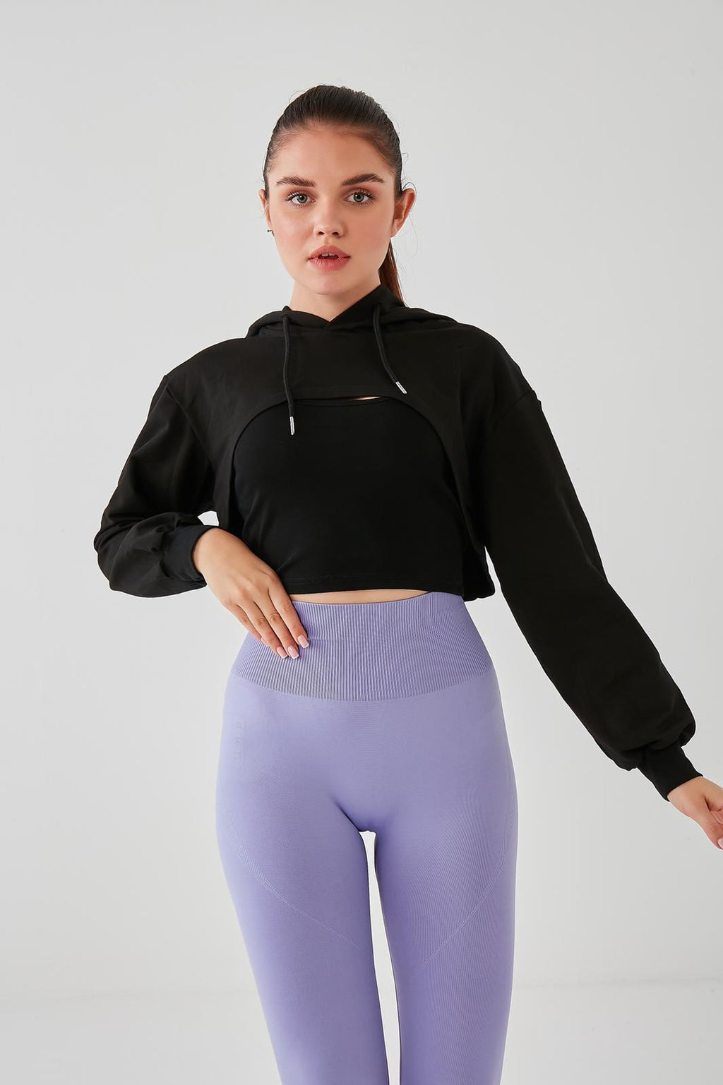 DKN Black Crop Top with Hoodie