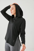 DKN Cropped Sided Hoodie in Black