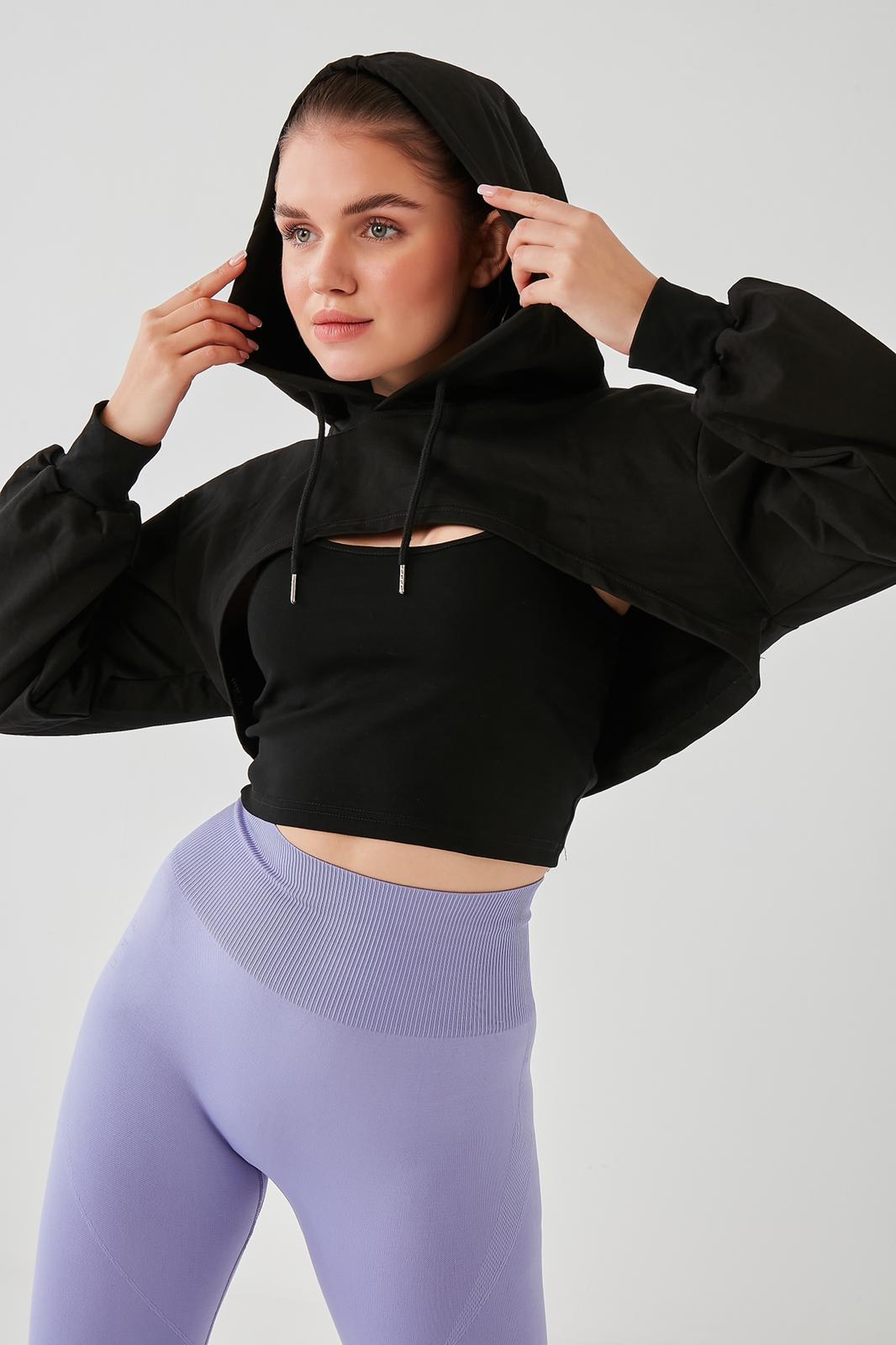 DKN Black Crop Top with Hoodie