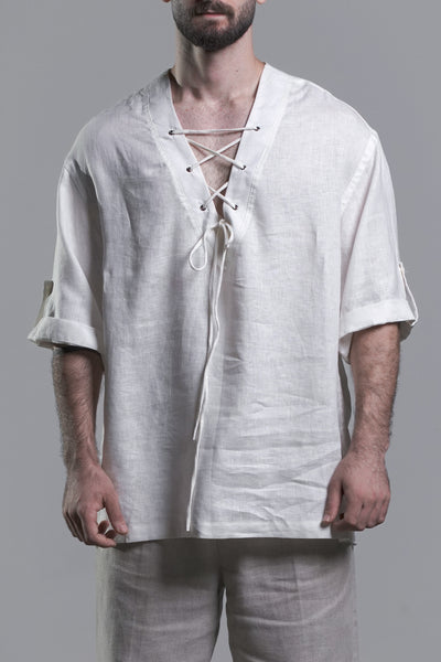 White Linen Shirt V shape