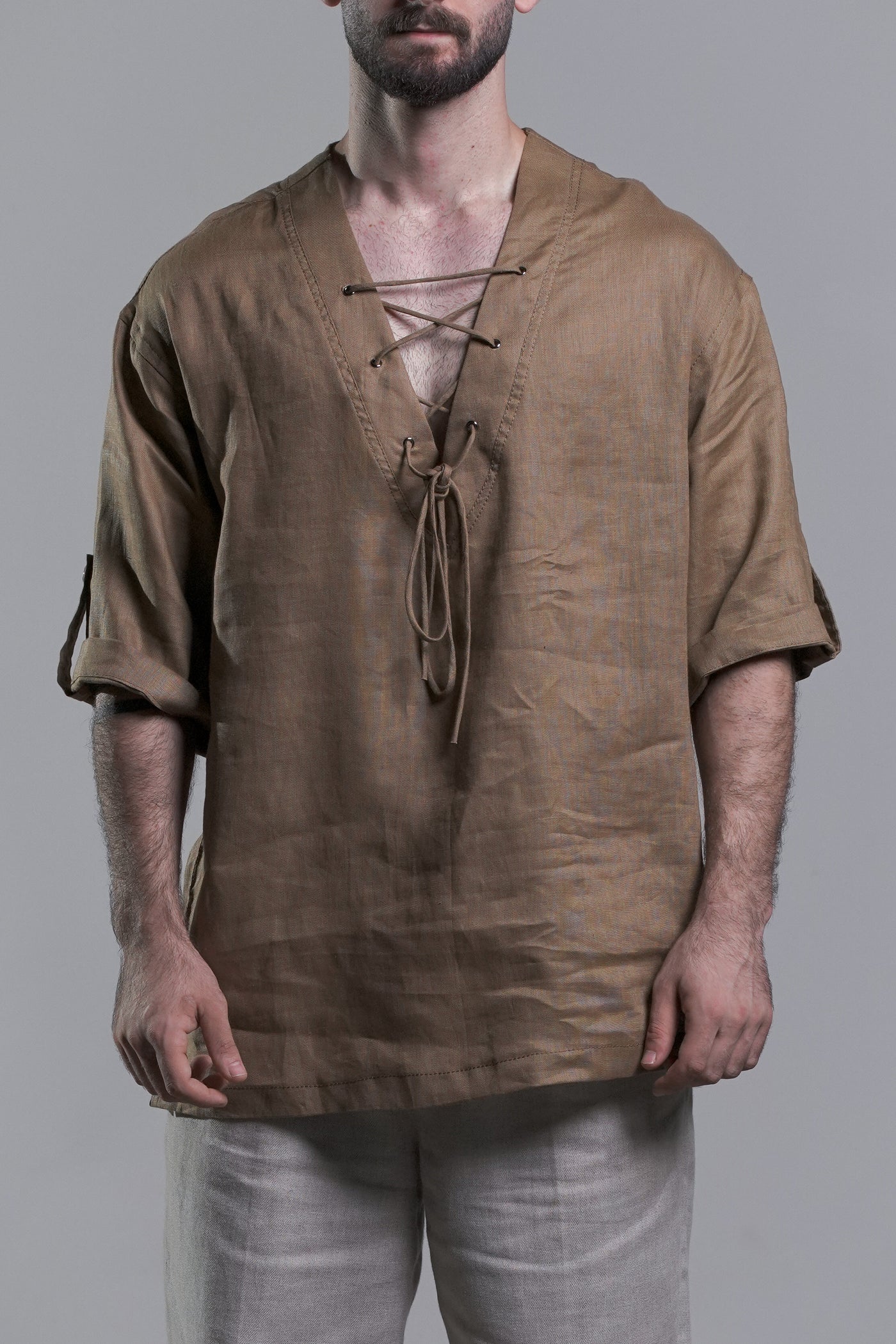 Camel  Linen Shirt V shape